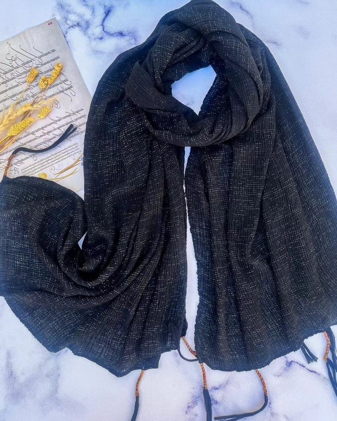 شال پلیسه مشکی شاین ریشه فتیله ای