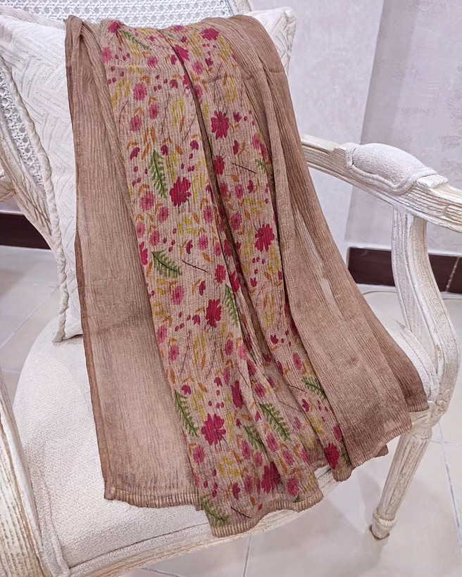 شال نخی نصف گلدار نصف ساده وارداتی