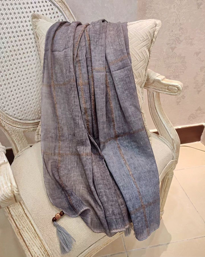 شال نخی چهارخونه طلاکوب وارداتی