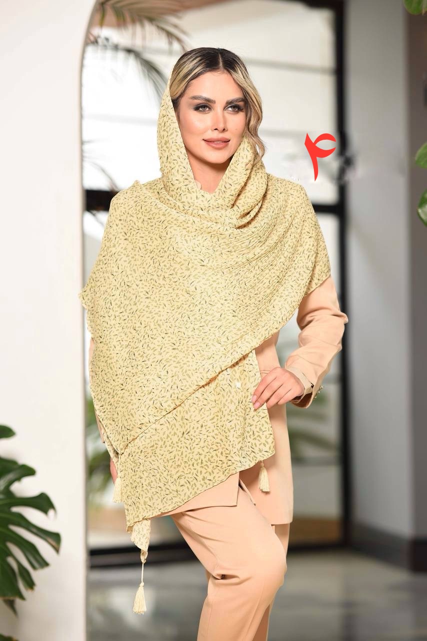 شال پلیسه نخی کریشه منگوله دار