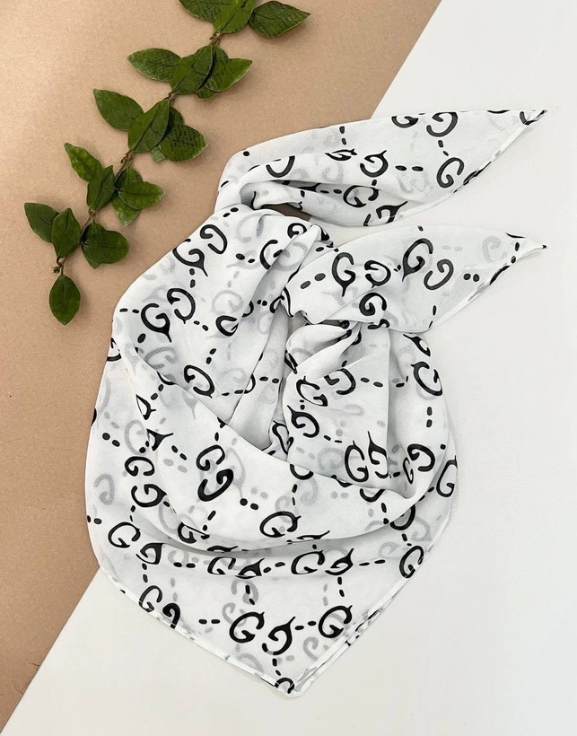 مینی اسکارف حریر مشکی سفید