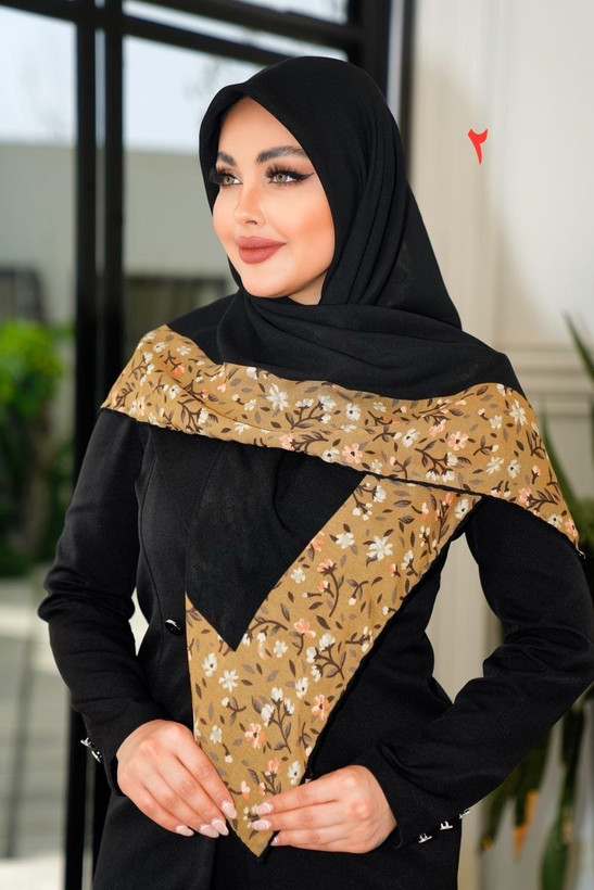 روسری حریر کرپ دست دوز حاشیه طرح