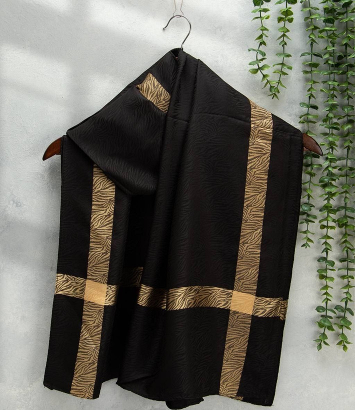 شال حریر ابریشم ژاکارد مشکی طلایی ترک